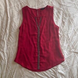 Mine Red Sleeveless Blouse with Silver Accent